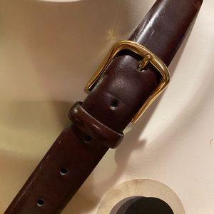Unisex DarkCherry Italian Leather Belt Gold Buckle